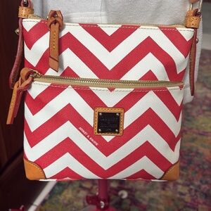 Dooney Bourke  Wavy Crossbody bag, leather red & White tan leather trim/red edge
